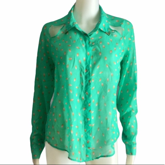 Romeo & Juliet Couture Sheer Teal Blouse Size Small - Picture 3 of 7